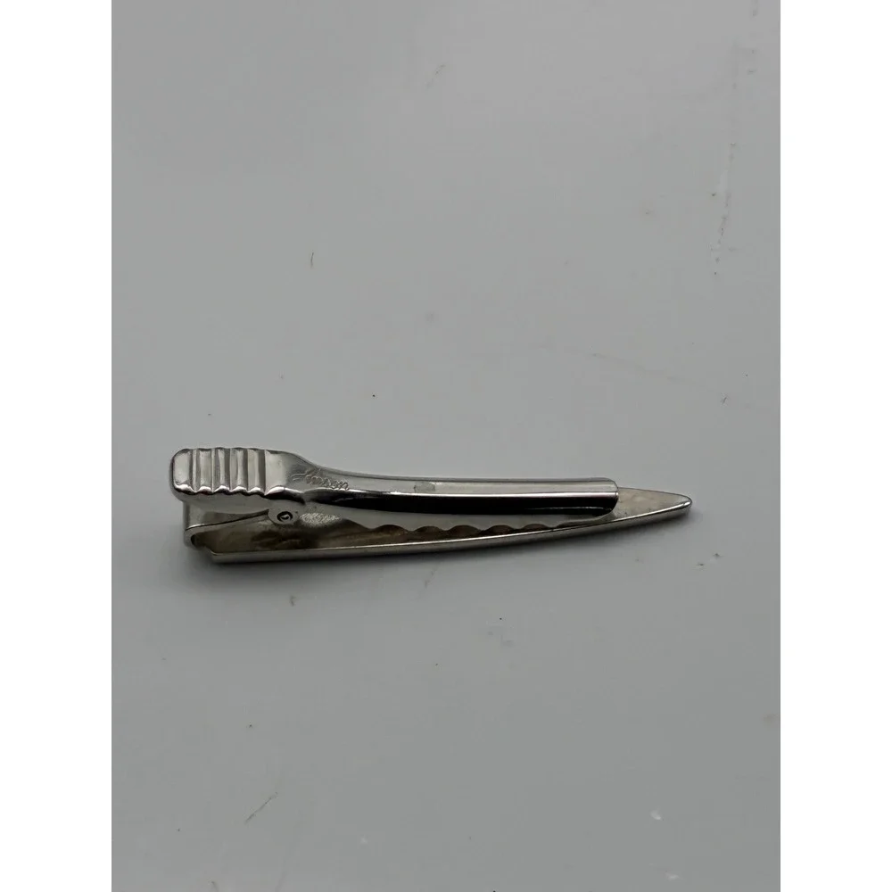 Anson Vintage Mens Silver Tone Fleur de Lis Cufflinks and Tie Clip Set Black